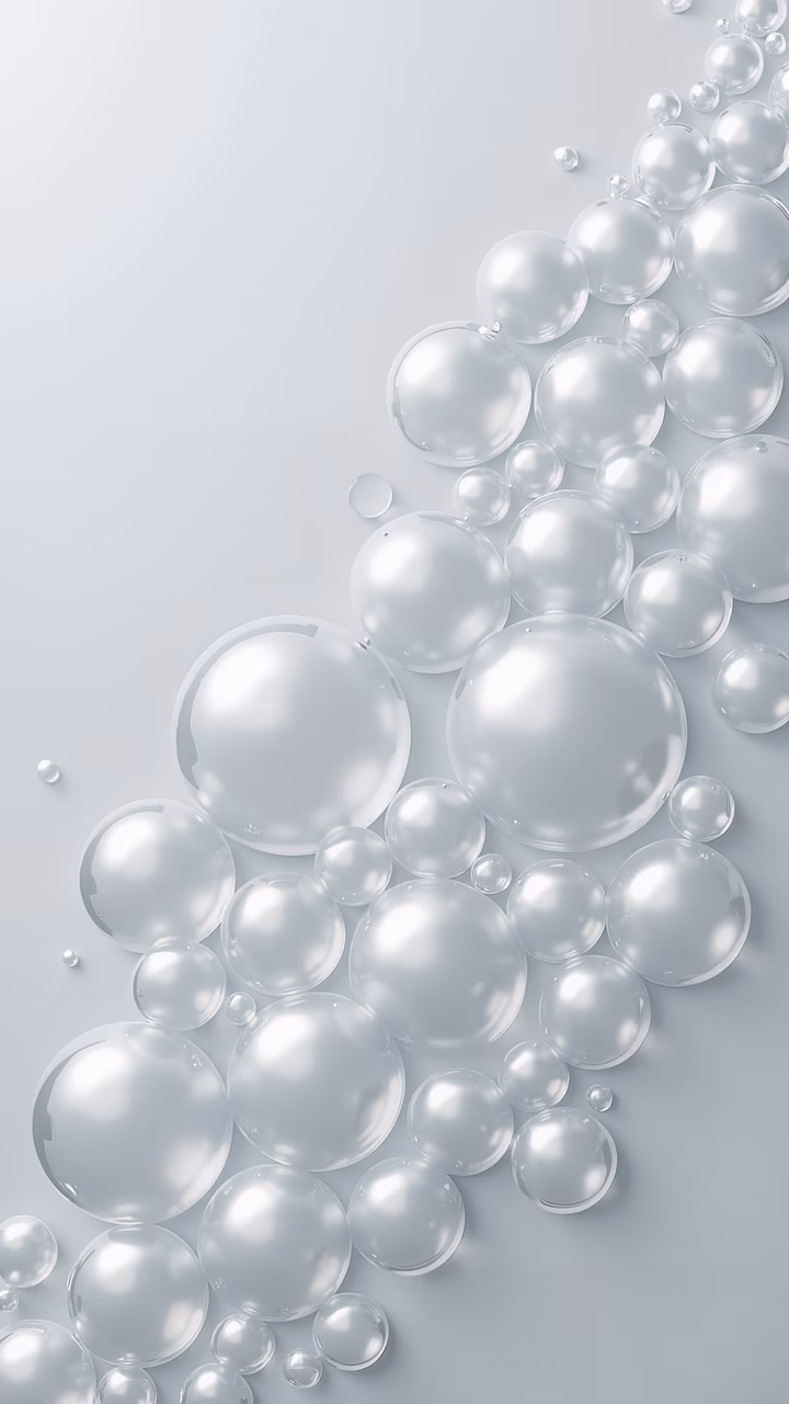Minimalist illustration of translucent bubbles in white tones, creating a serene and ethereal atmosphere.