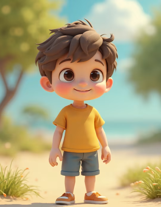 Cartoon Boy on the Beach
