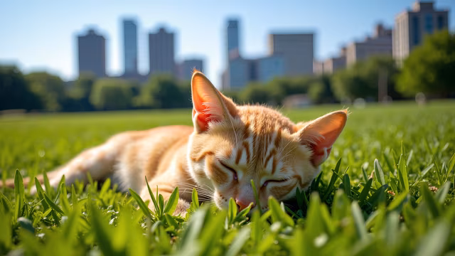 Cat Sleeping on Grass