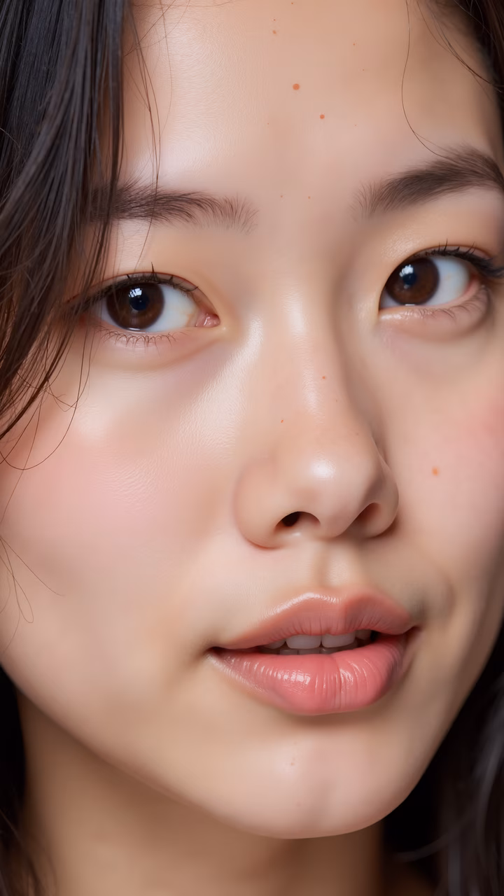 A close-up portrait showcasing delicate facial features and natural lighting.