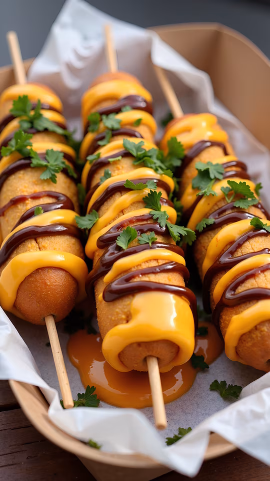 Corn Dogs with Cheese and Sauce