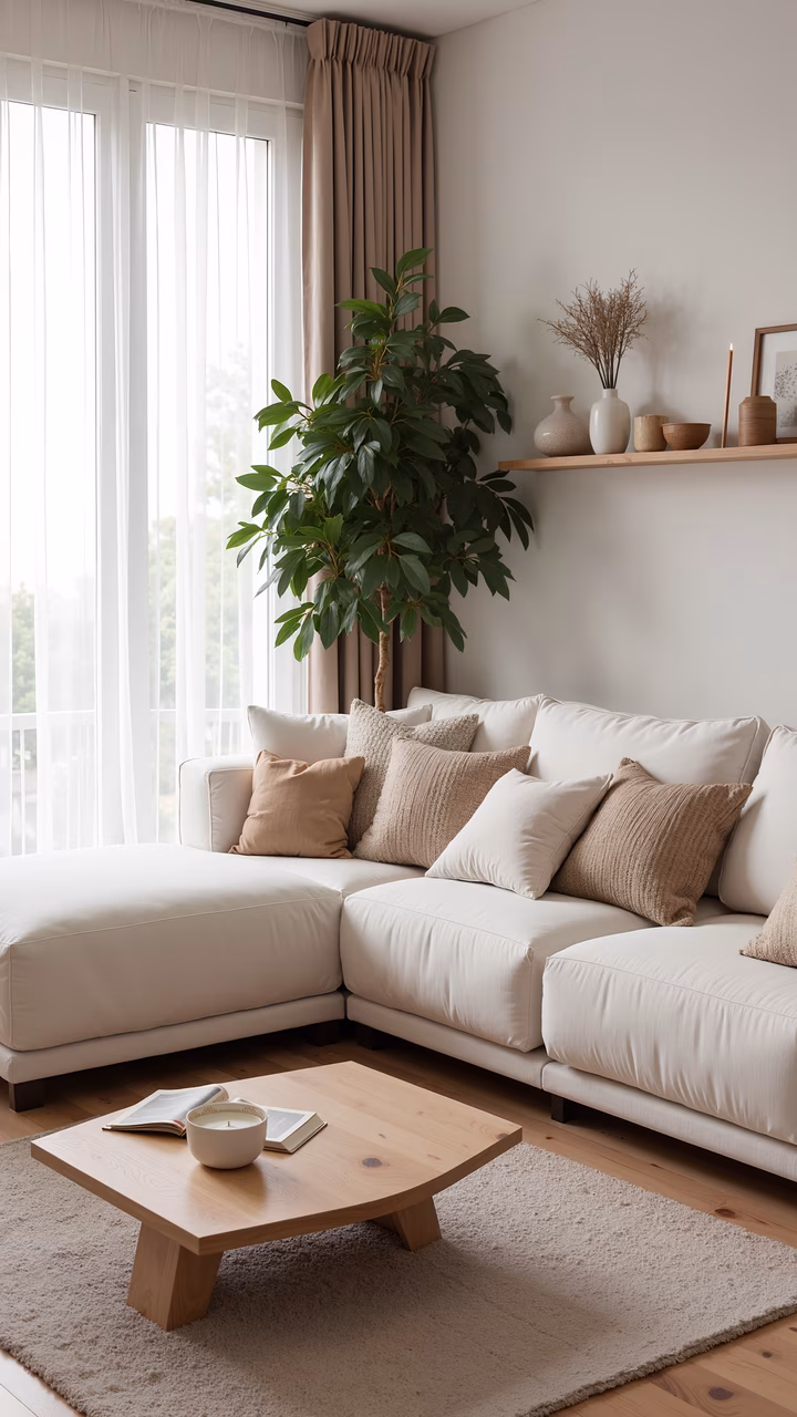 A tranquil living room with a neutral color scheme and inviting furniture.