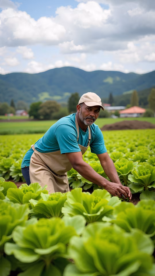 Farmer in Lettuce Field