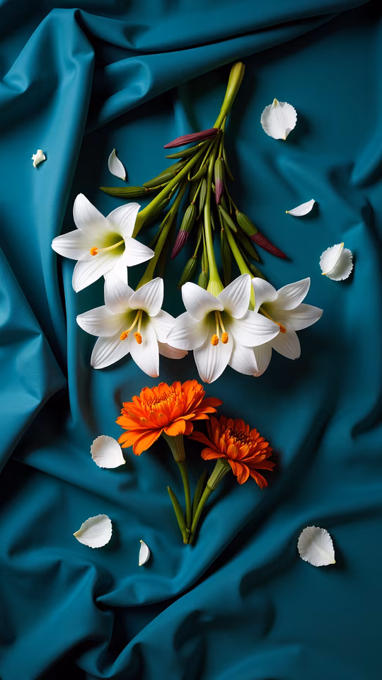 Floral Arrangement on Teal Silk