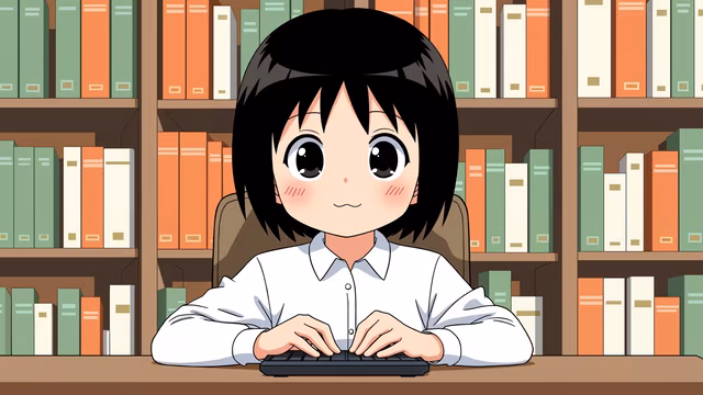 Girl Typing in Library