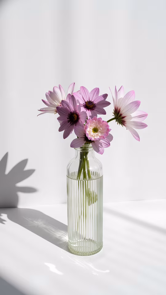 Glass Bottle with Purple Flowers