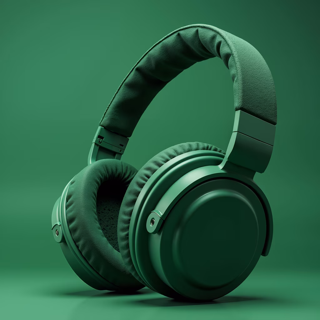 Minimalist green headphones with a monochromatic color scheme.
