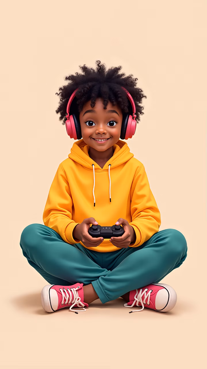 Brightly colored child enjoying gaming session.