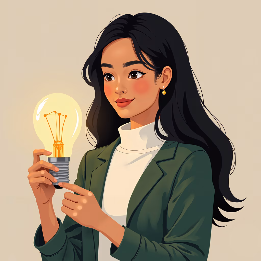 A woman holding a glowing lightbulb, symbolizing creativity and innovation.