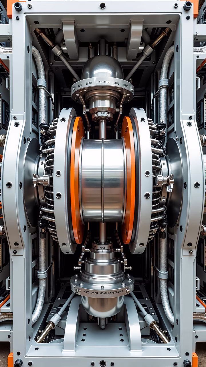 Close-up view of a sophisticated industrial machine with metallic components and precise engineering.