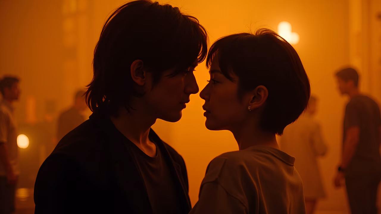 Romantic couple in warm, intimate setting