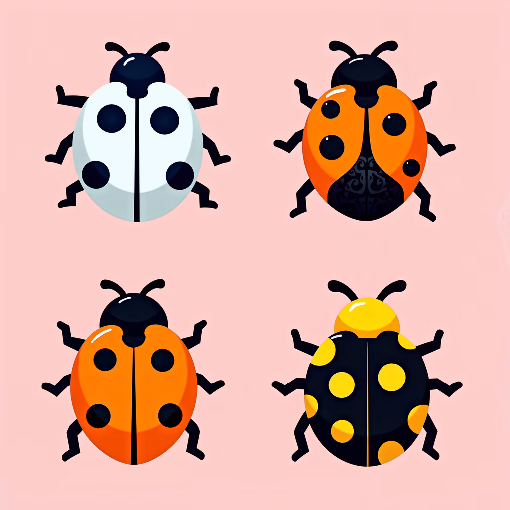 Four colorful ladybugs on a pink background, perfect for children's art.