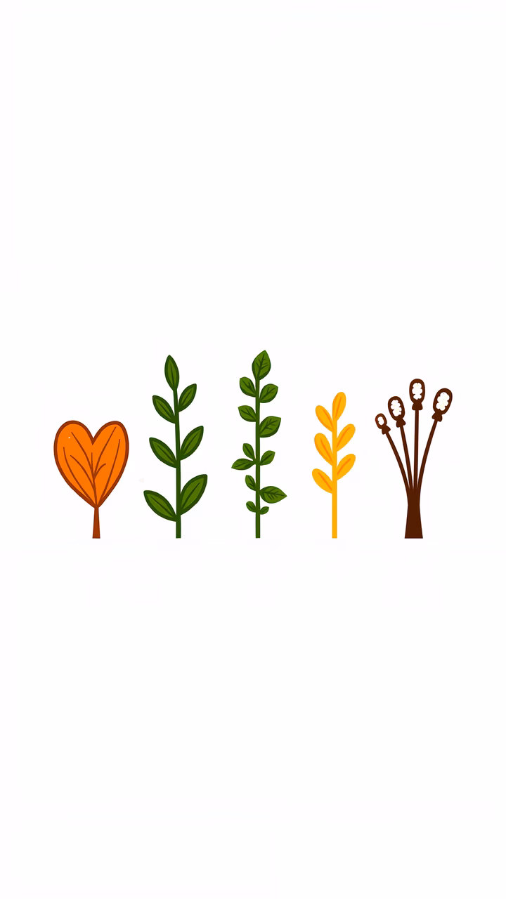 Stylized leaf collection in vibrant colors on a clean white background.
