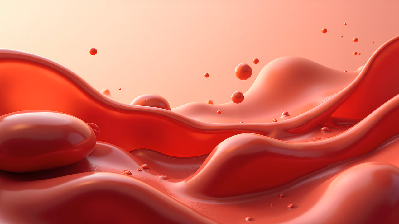 Vibrant red liquid waves in motion, abstract art illustration.