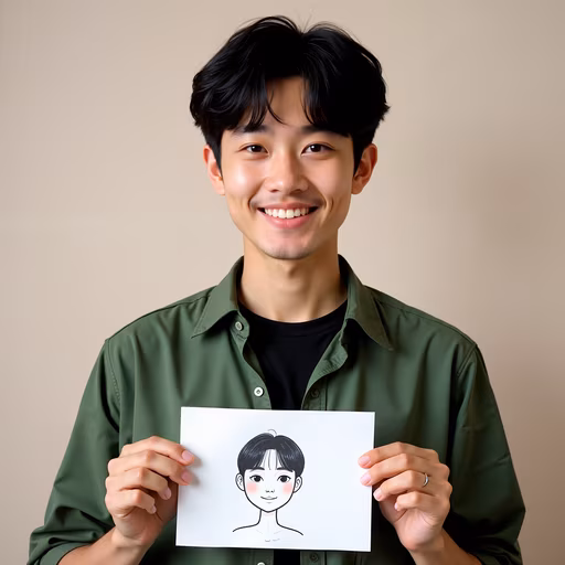 Man Holding Illustrated Portrait