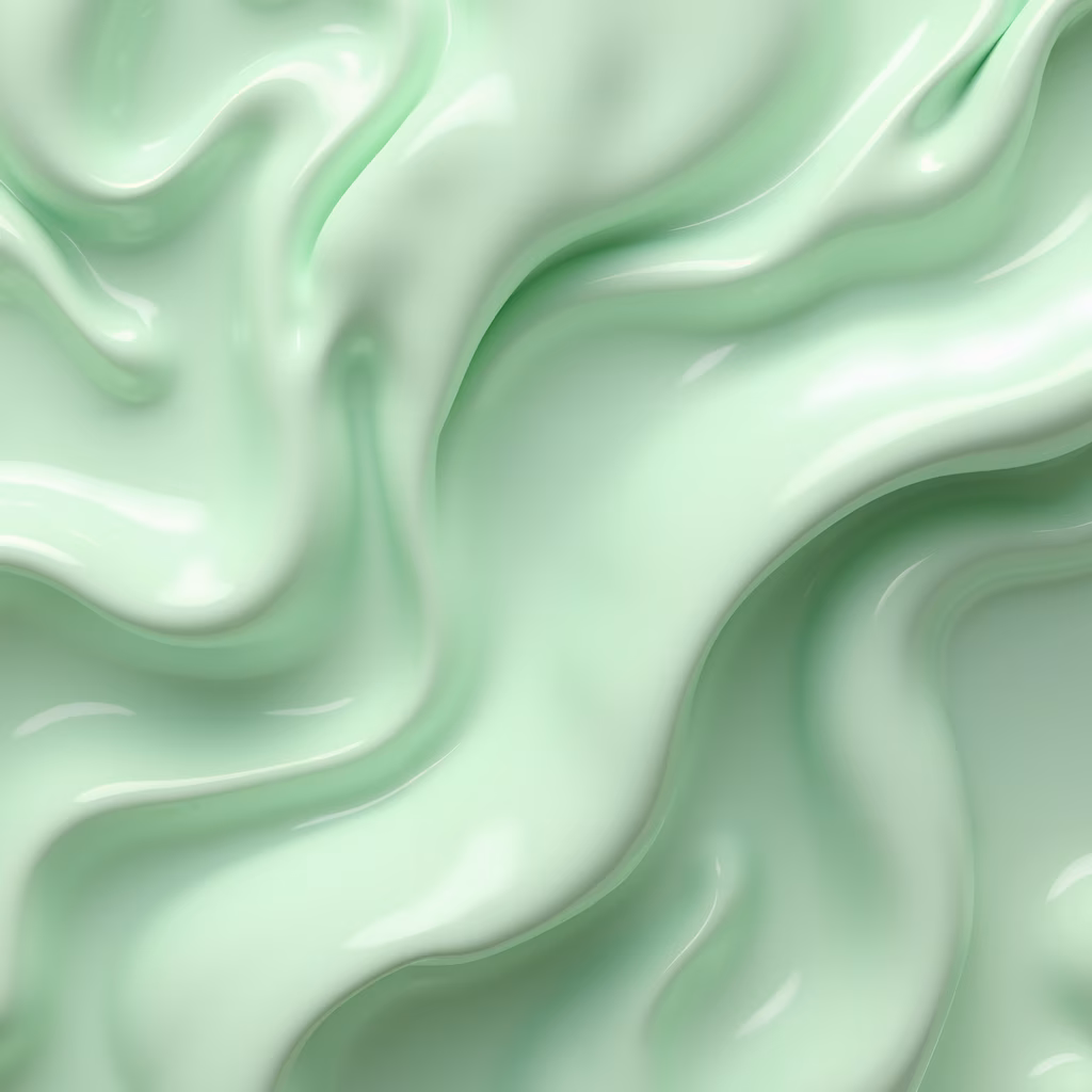 Smooth, glossy mint-colored swirls create a calming abstract artwork.