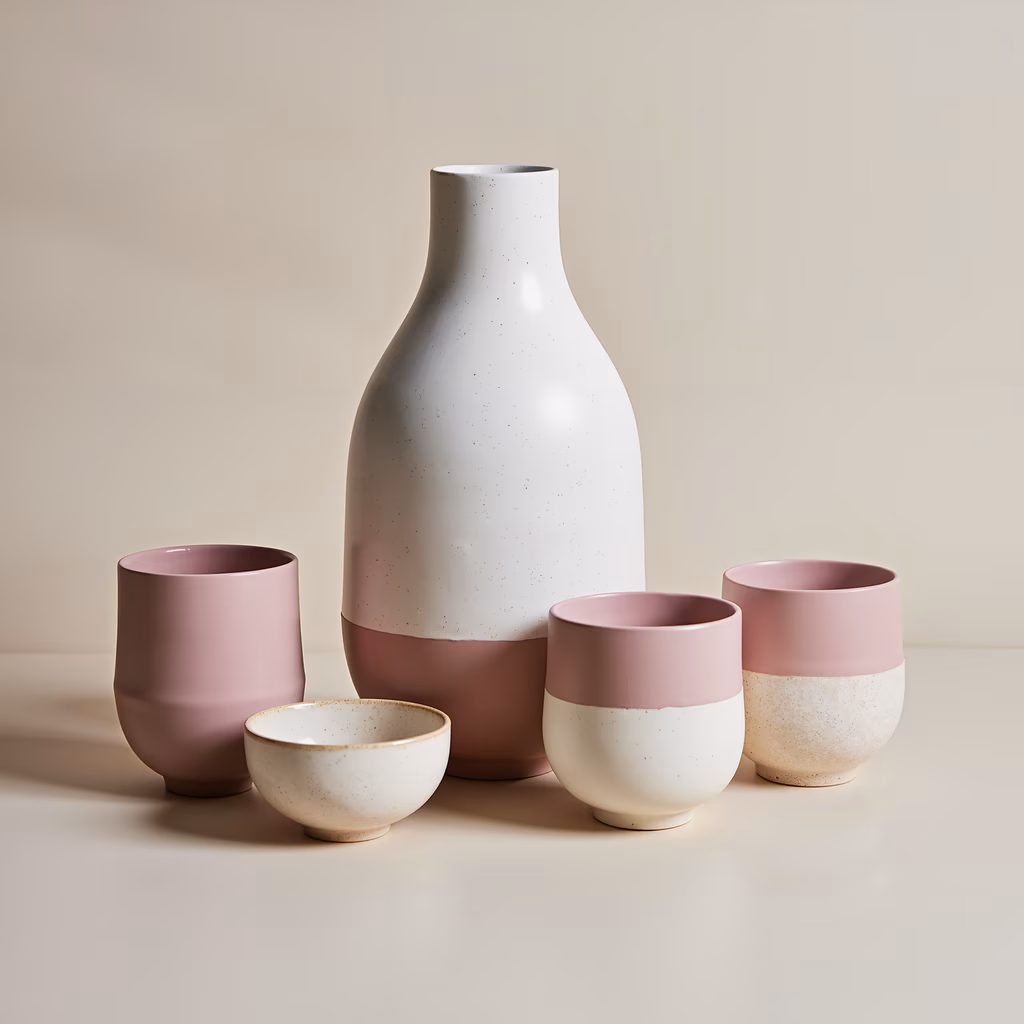 Modern ceramic set with pastel tones and minimalist design.
