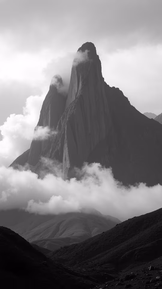 Mountain Peak in Clouds