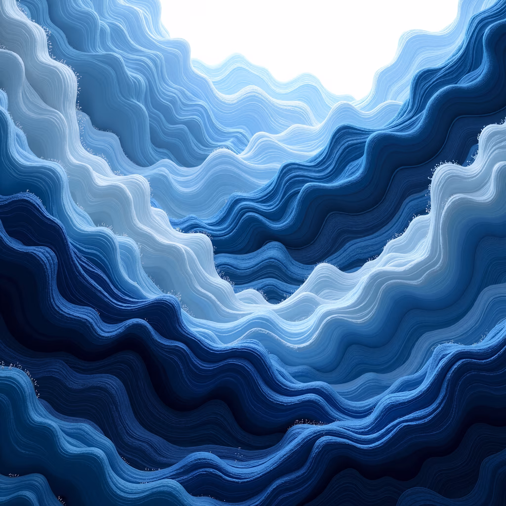 Abstract illustration of ocean waves in shades of blue, conveying serenity and power.