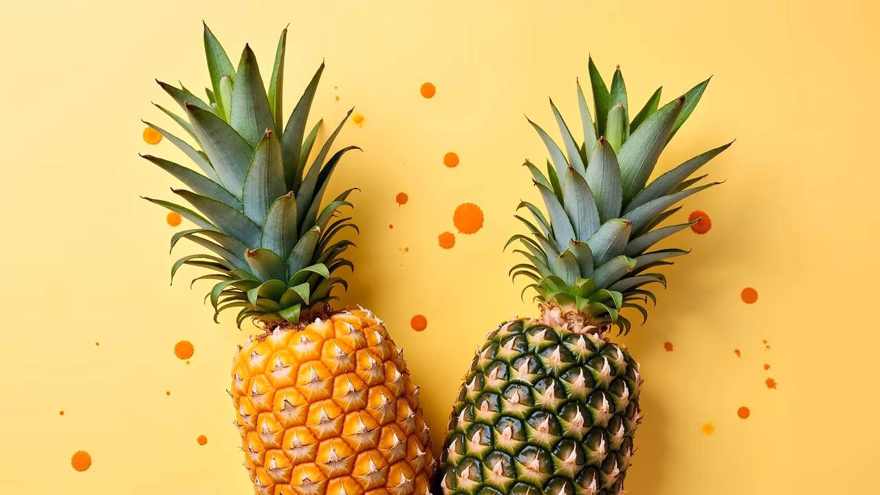 Bright pineapples on a sunny yellow background