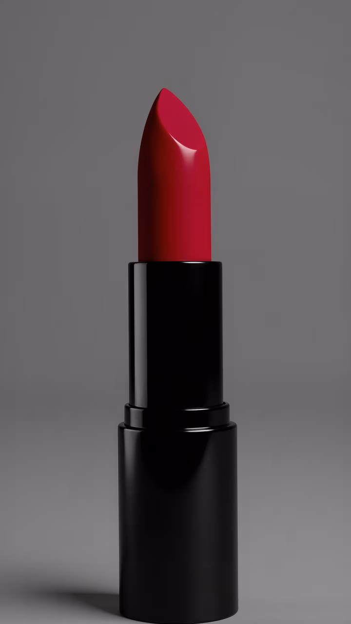 Minimalist illustration of a sleek black lipstick with a vibrant red bullet, emphasizing elegance and sophistication.