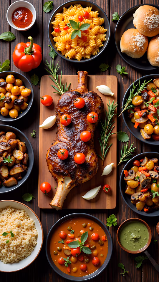 Roasted Chicken Leg with Pasta and Vegetables
