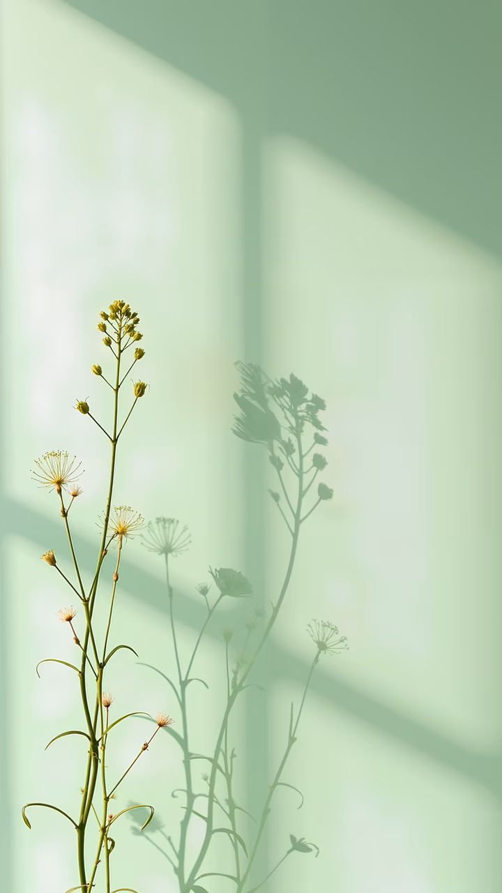 Silhouette flowers against a soft green backdrop, evoking tranquility and natural beauty.