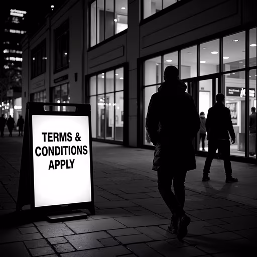 Silhouette of a Man Walking Past Terms & Conditions Sign