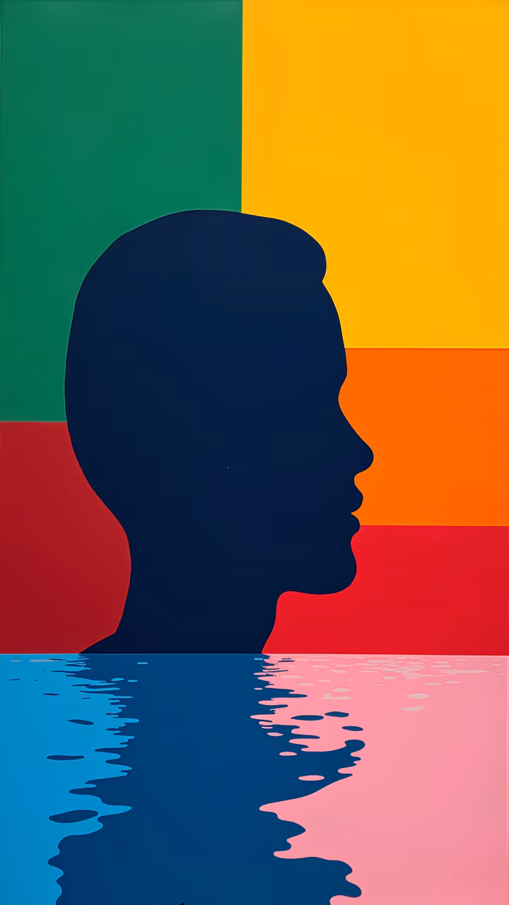 Dark silhouette against colorful background, reflecting depth and introspection.