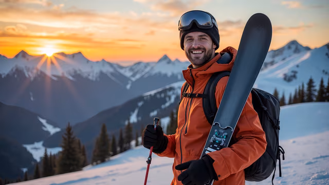 Snowboarder at Sunset