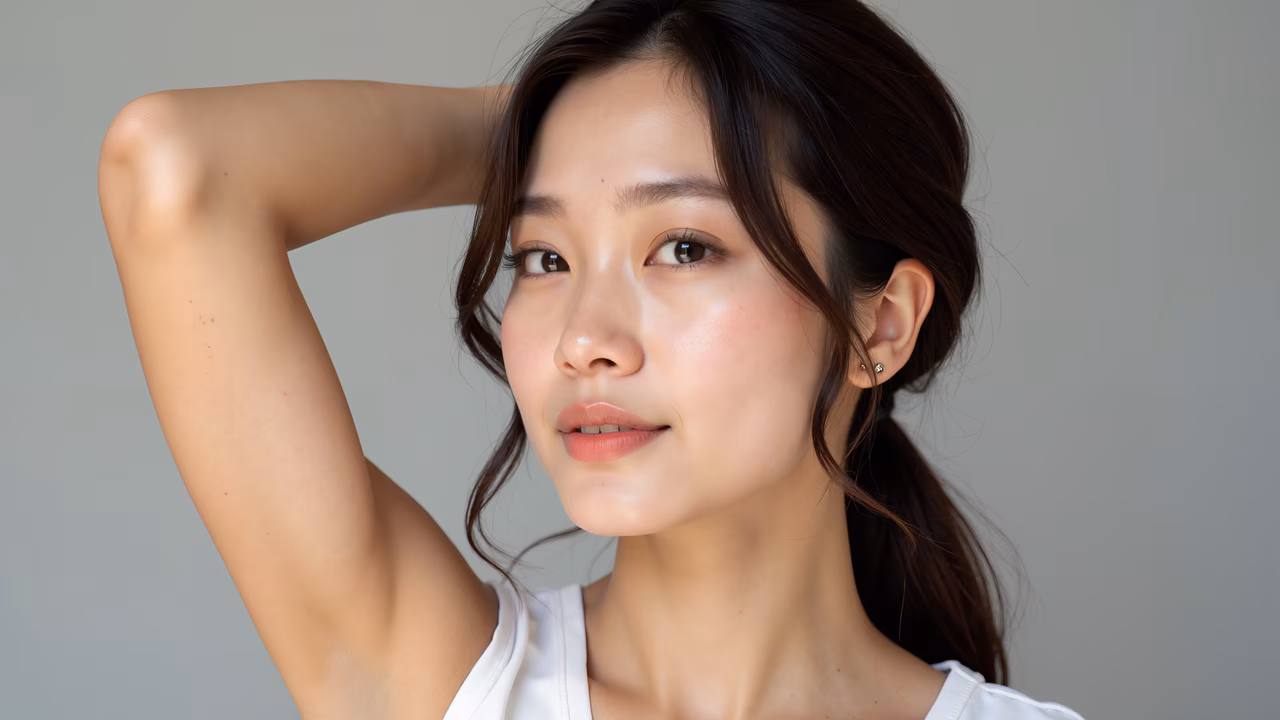Close-up portrait with soft lighting and neutral background.