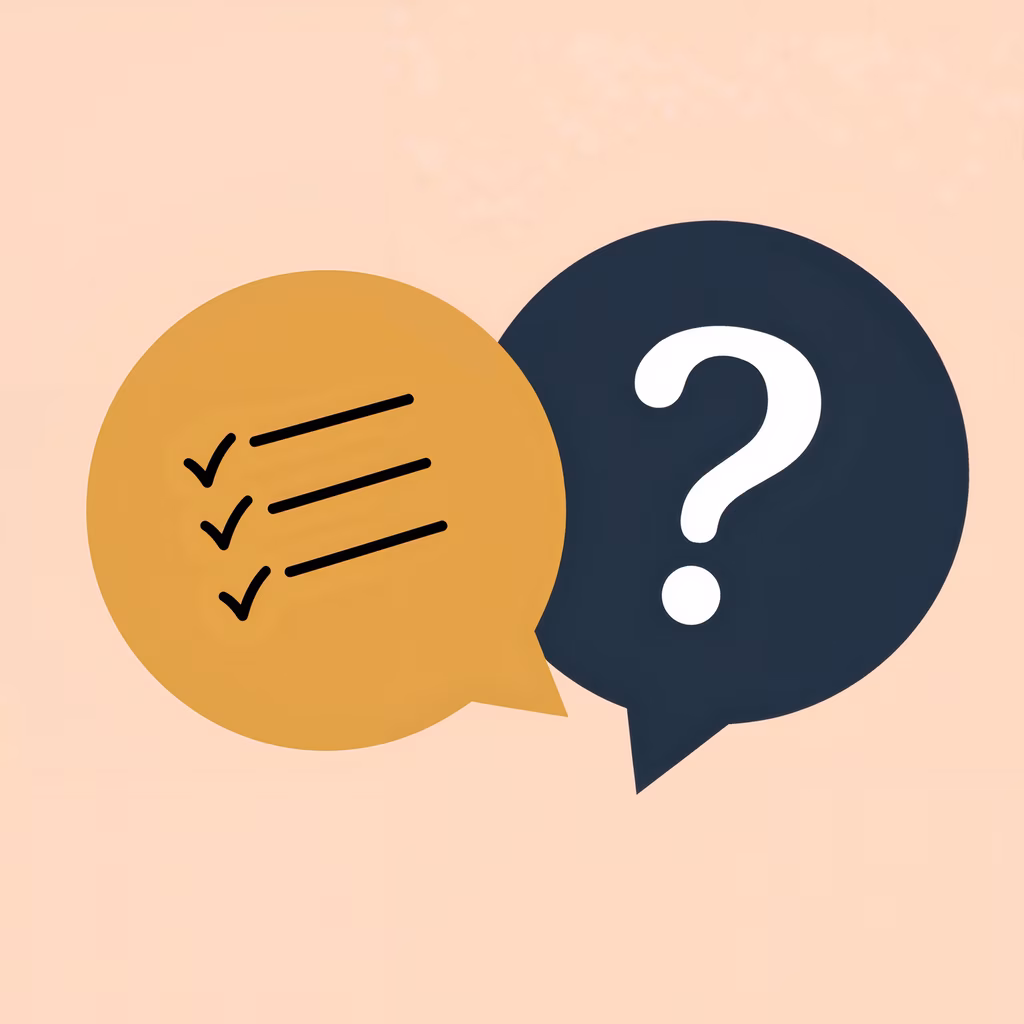 Speech bubbles illustrating checklist and question for communication clarity.