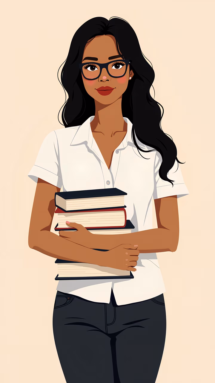 A student holding books, dressed in a white shirt and dark pants, exuding a studious and focused demeanor.
