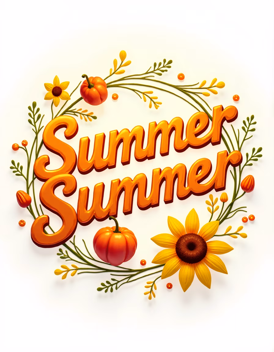 Vibrant summer illustration featuring sunflowers and pumpkins.