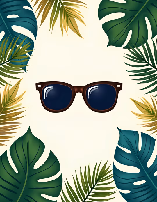 Sunglasses and Tropical Leaves