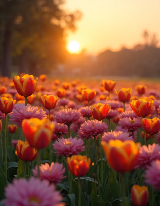 Sunset Tulip Field