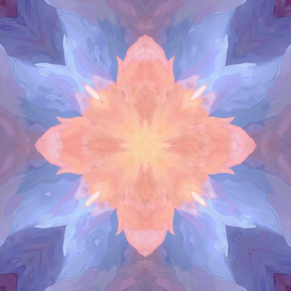 Symmetrical floral fantasy with soft pastels and intricate details.