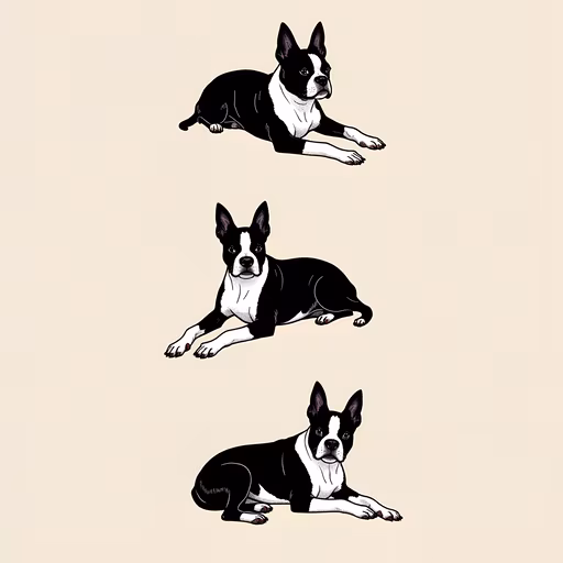 Three Boston Terriers Illustration