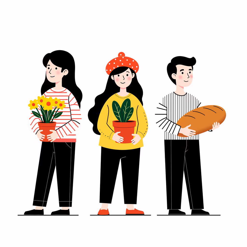 Casual friendship illustration featuring flowers, plants, and bread.
