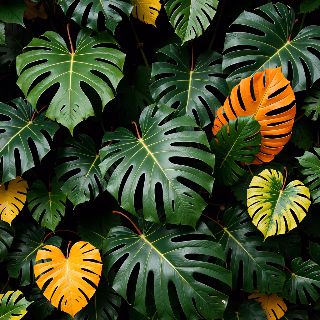 Vibrant tropical leaf fusion against a dark backdrop.