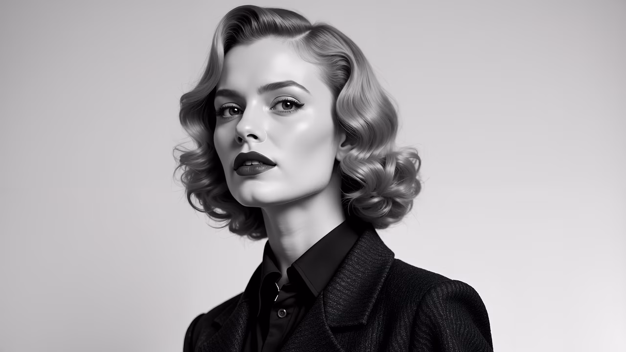 Elegant vintage portrait in black and white, showcasing sophistication and timeless beauty.