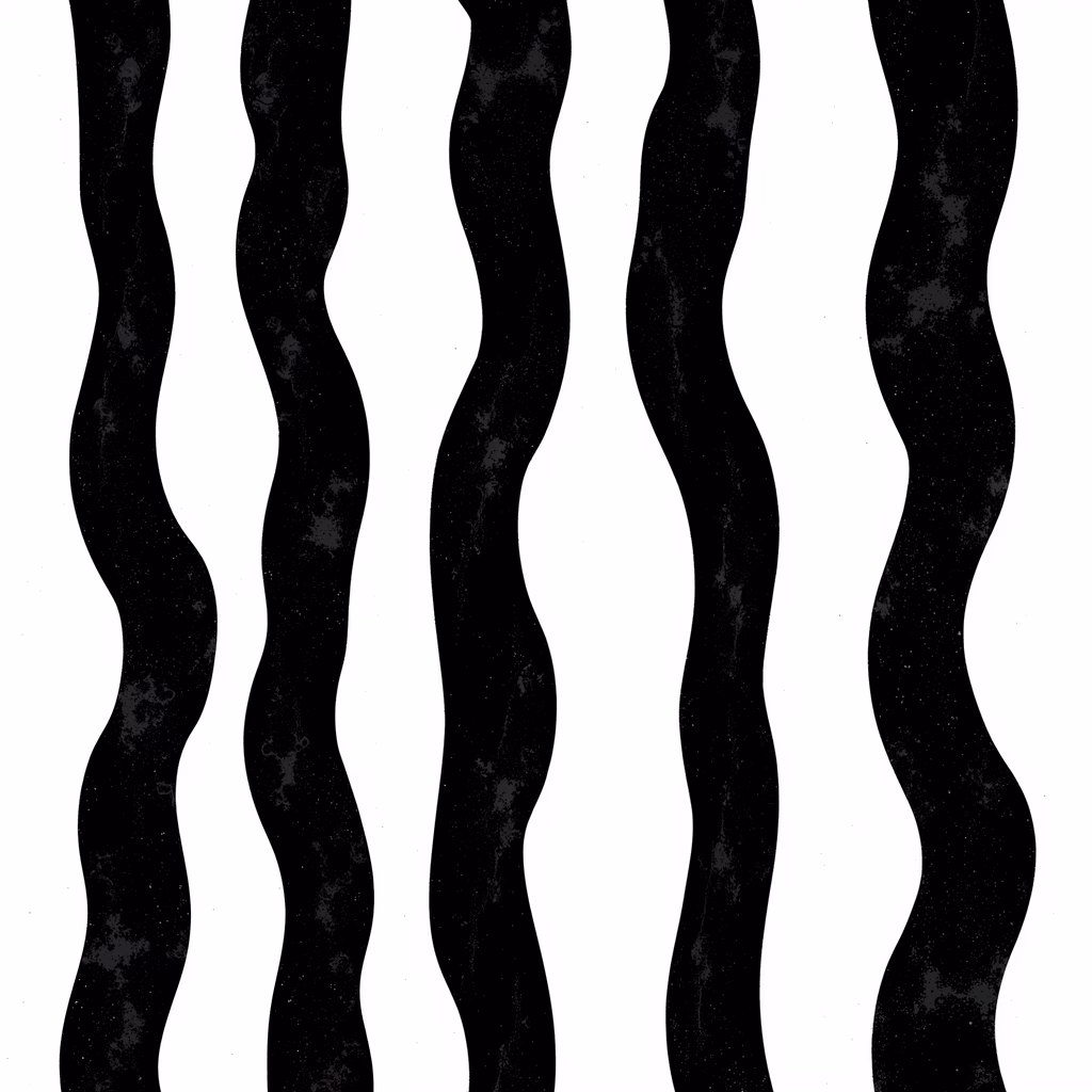 Abstract wavy lines in black and white, conveying motion and rhythm.