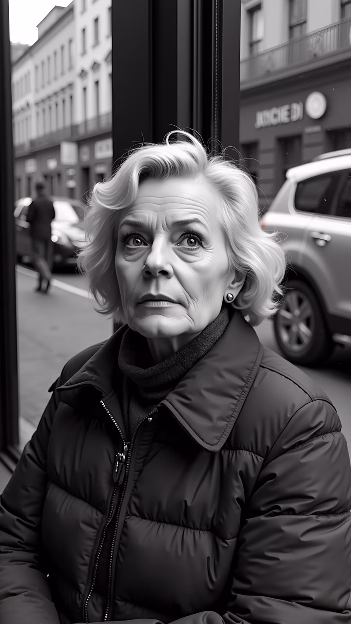 Serious woman in urban black-and-white portrait