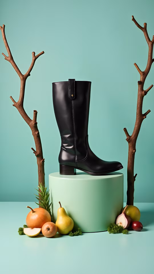 Black Boot on Mint Pedestal