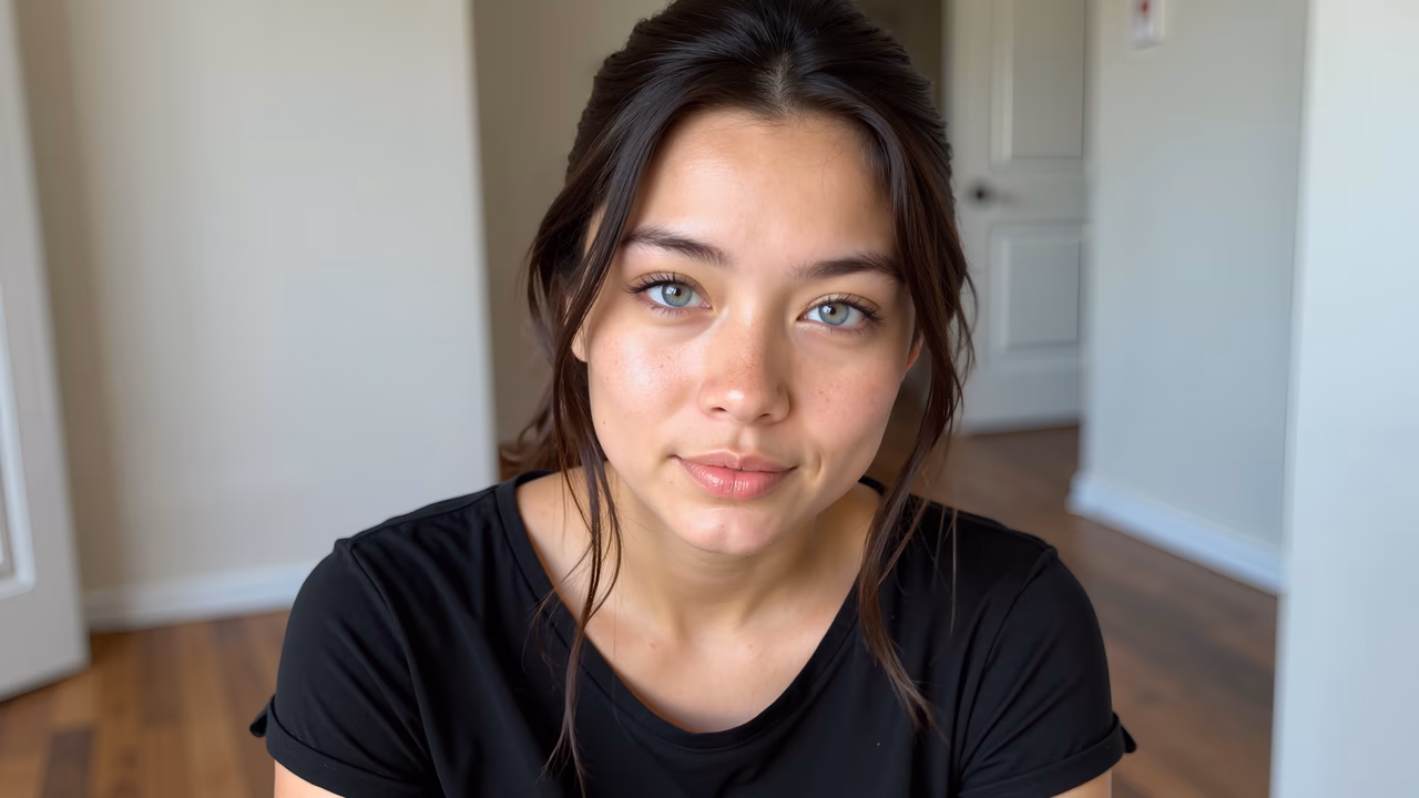 Close-up portrait of a person in a casual setting, captured with natural light.