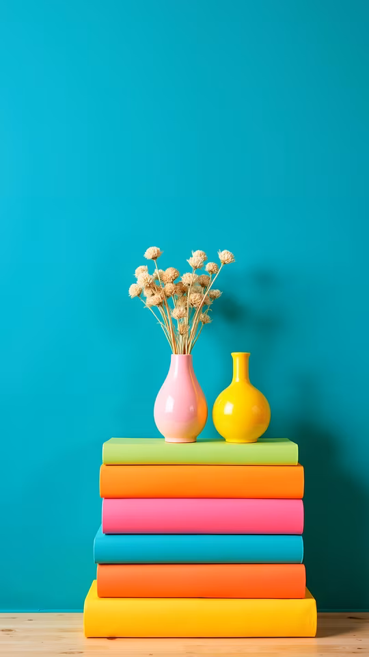 Colorful Books and Vases