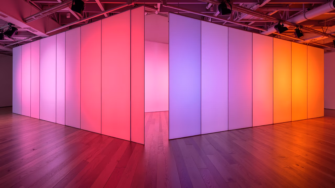 Vibrant color panels in a modern art installation.