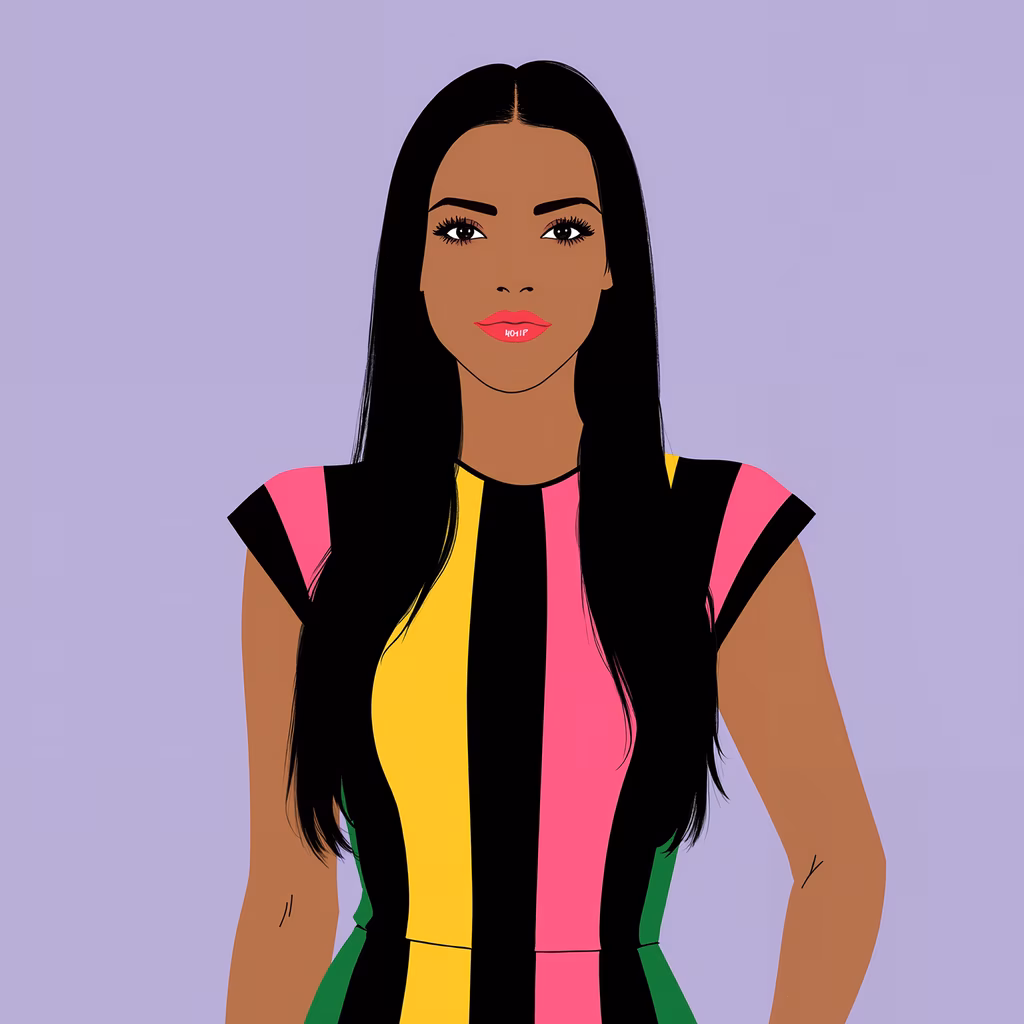 Bold striped dress illustration on lavender background