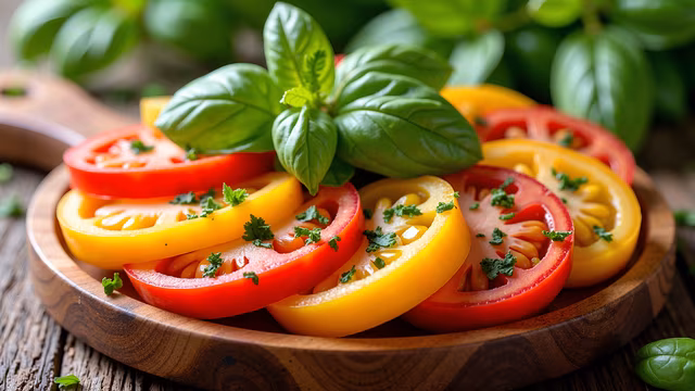 Colorful Tomatoes with Basil