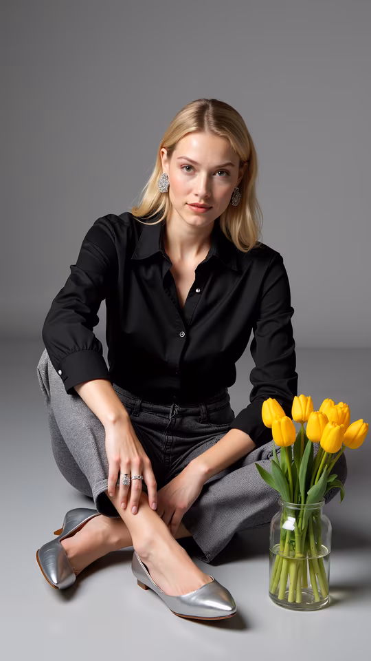 Elegant Pose with Tulips